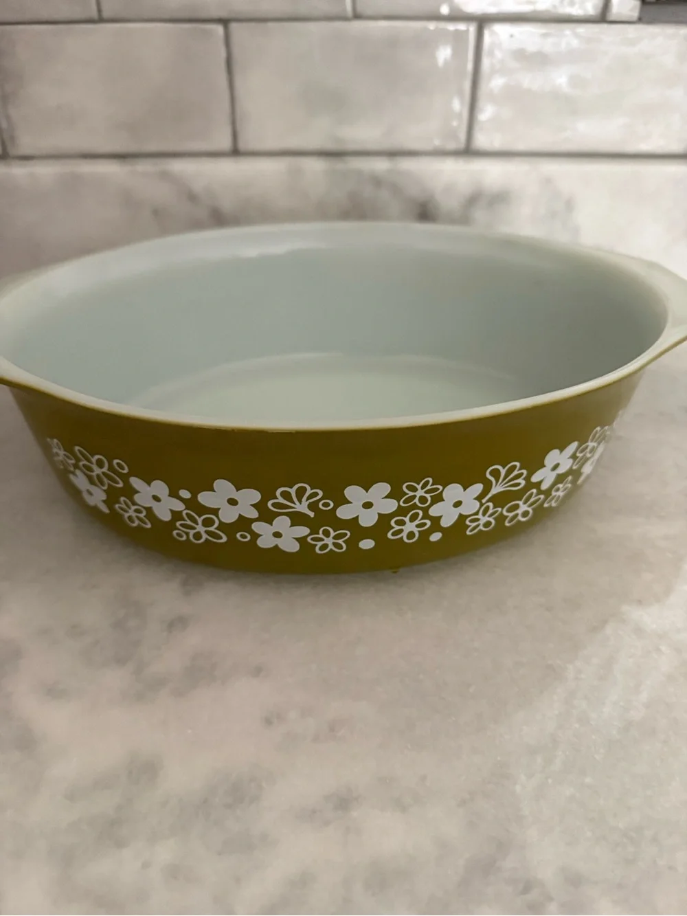 Pyrex Vintage Crazy Daisy Casserole Dish 2.5 Qt #045 Green Flower Pattern